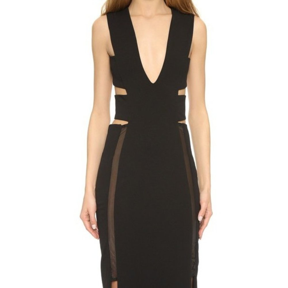 Solace London Plunging Black Gown with Cut Outs - Picture 2 of 14